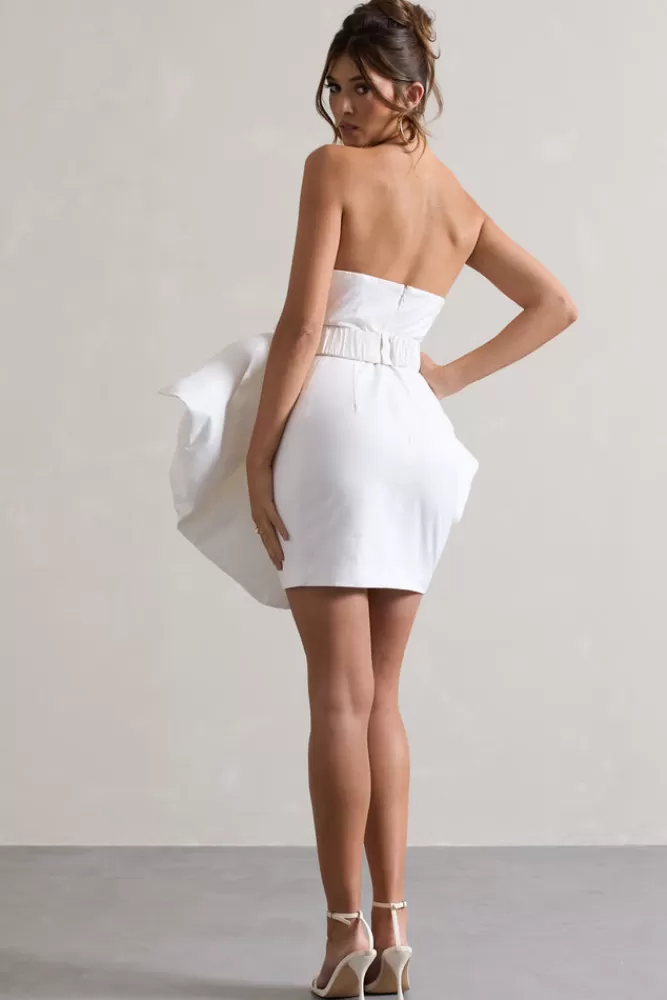 Club L London Bladen | Bandeau Mini Dress With Detachable Bow Skirt CREAM Shop