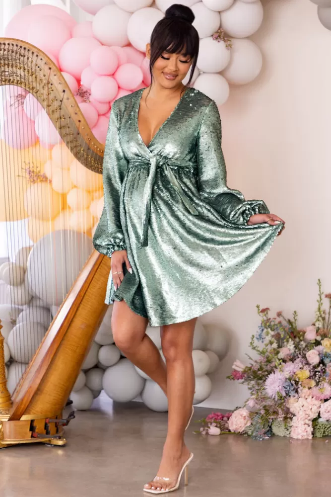 Club L London Blossoming | Maternity Wrap Front Sequin Mini Dress MINT Clearance