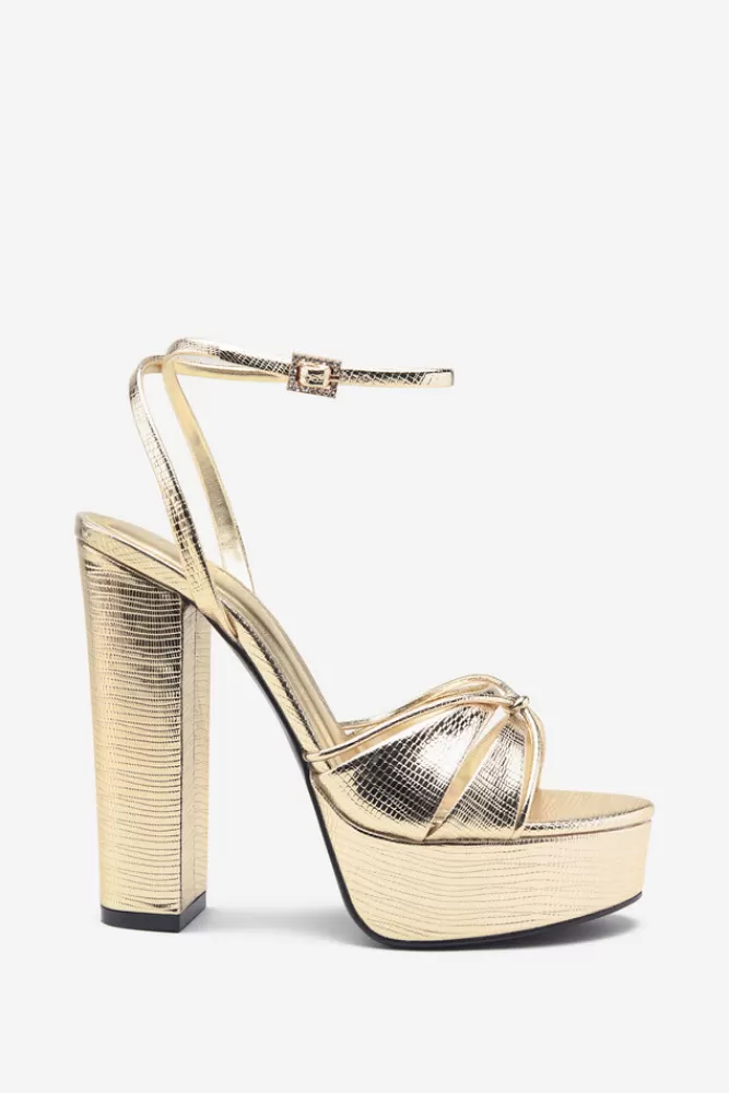 Club L London Bold Soul | Gold Reptile Strappy Heeled Platform Sandals GOLDTEXTURED Fashion