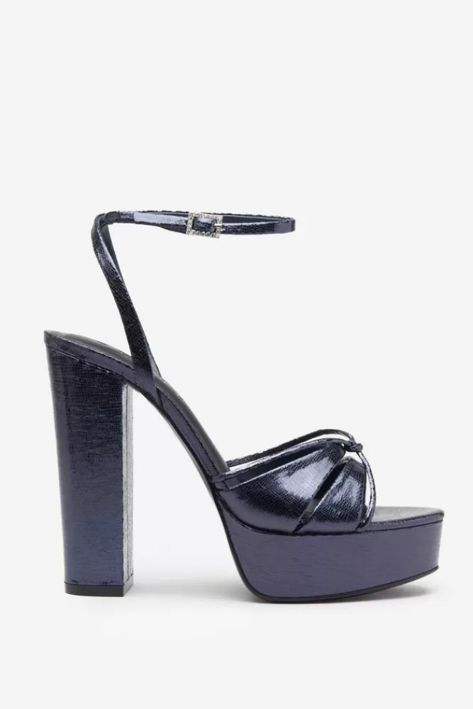 Club L London Bold Soul | Strappy Heeled Platform Sandals With Diamante Buckles NAVY Shop