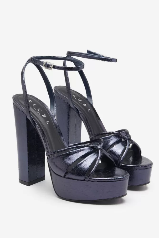 Club L London Bold Soul | Strappy Heeled Platform Sandals With Diamante Buckles NAVY Shop