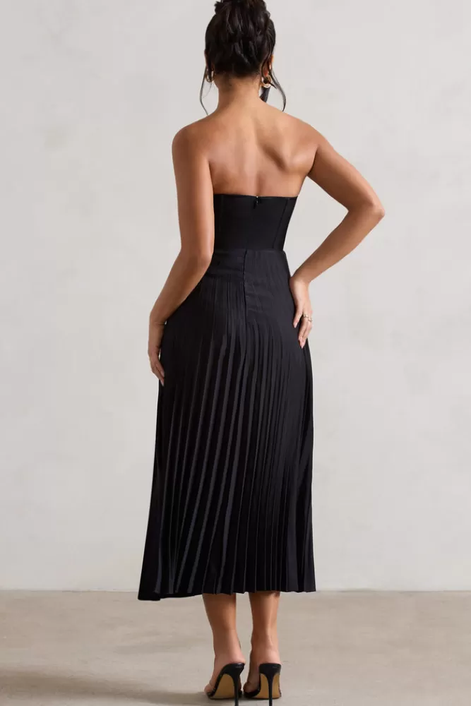 Club L London Bordeaux | Satin Corset Style Midi Dress BLACK Best