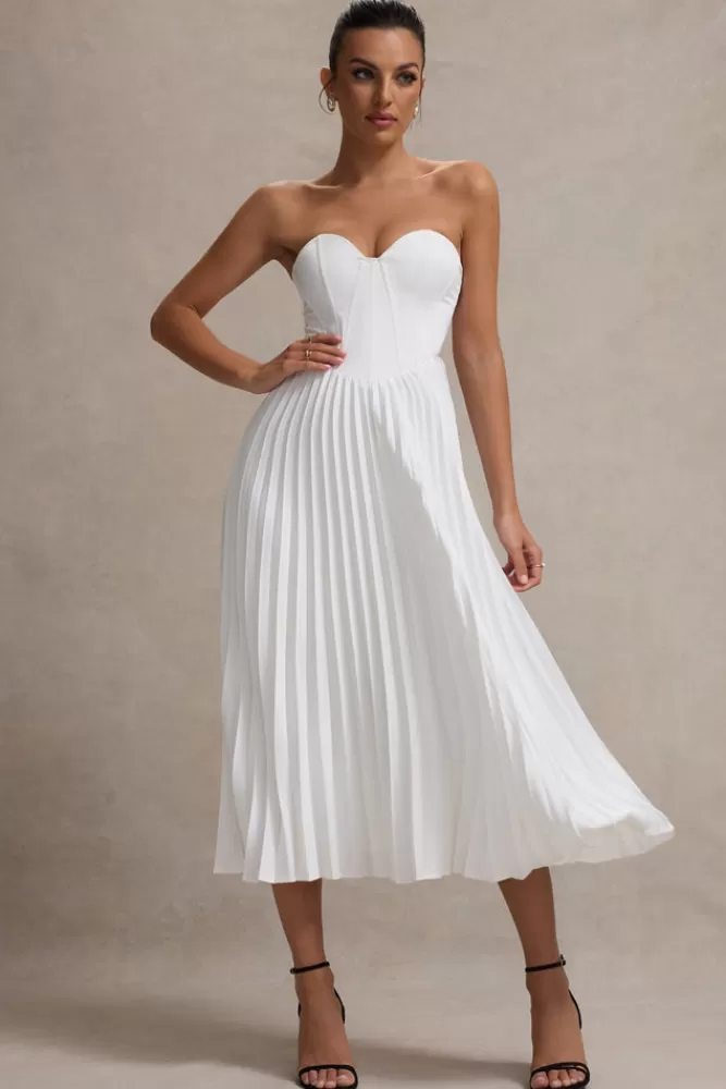 Club L London Bordeaux | Satin Corset Style Midi Dress CREAM Cheap
