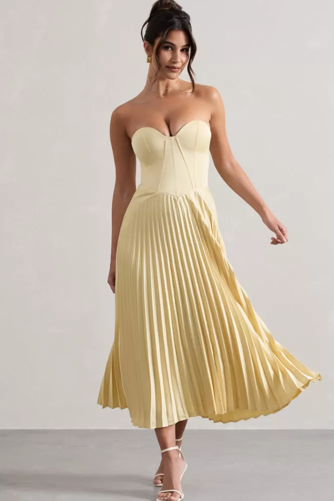 Club L London Bordeaux | Satin Corset Style Midi Dress LEMON New