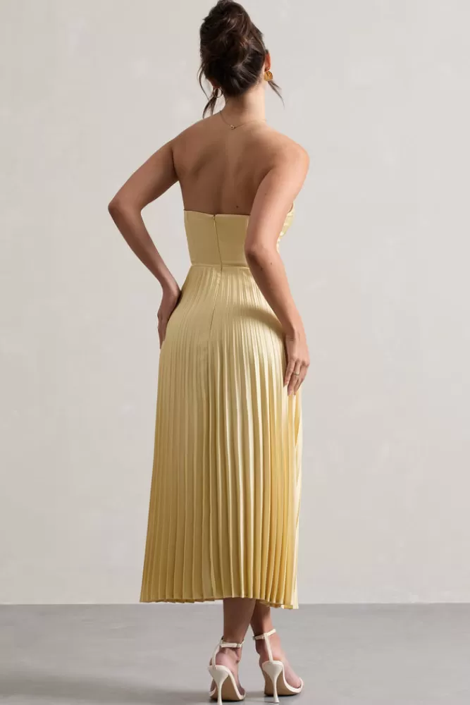 Club L London Bordeaux | Satin Corset Style Midi Dress LEMON New