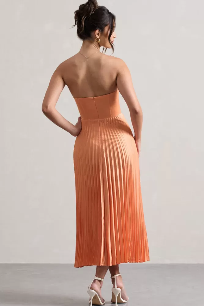 Club L London Bordeaux | Satin Corset Style Midi Dress PEACH Cheap
