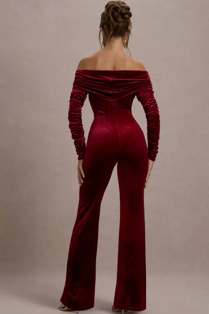 Club L London Borealis | Velvet Long-Sleeved Bardot Jumpsuit BERRY Online