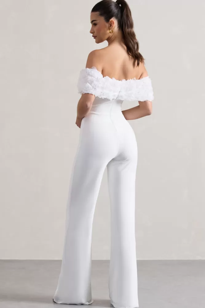 Club L London Botanique | Floral Bardot Jumpsuit WHITE Shop