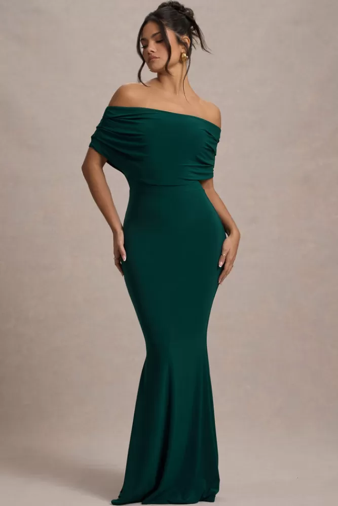 Club L London Bowden | Bottle Green Bardot Maxi Dress bottlegreen New