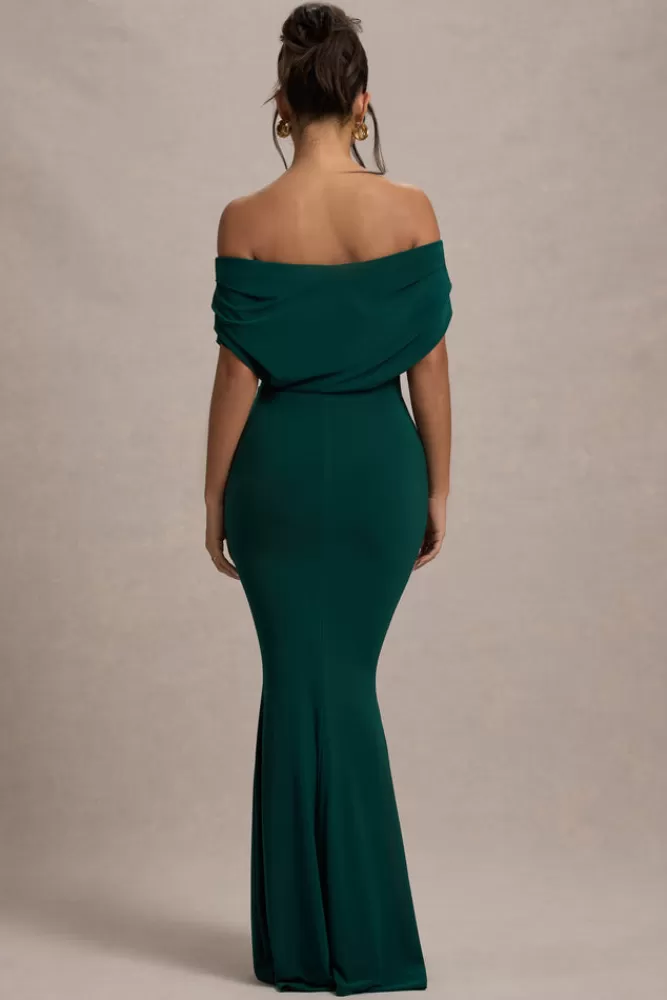 Club L London Bowden | Bottle Green Bardot Maxi Dress bottlegreen New