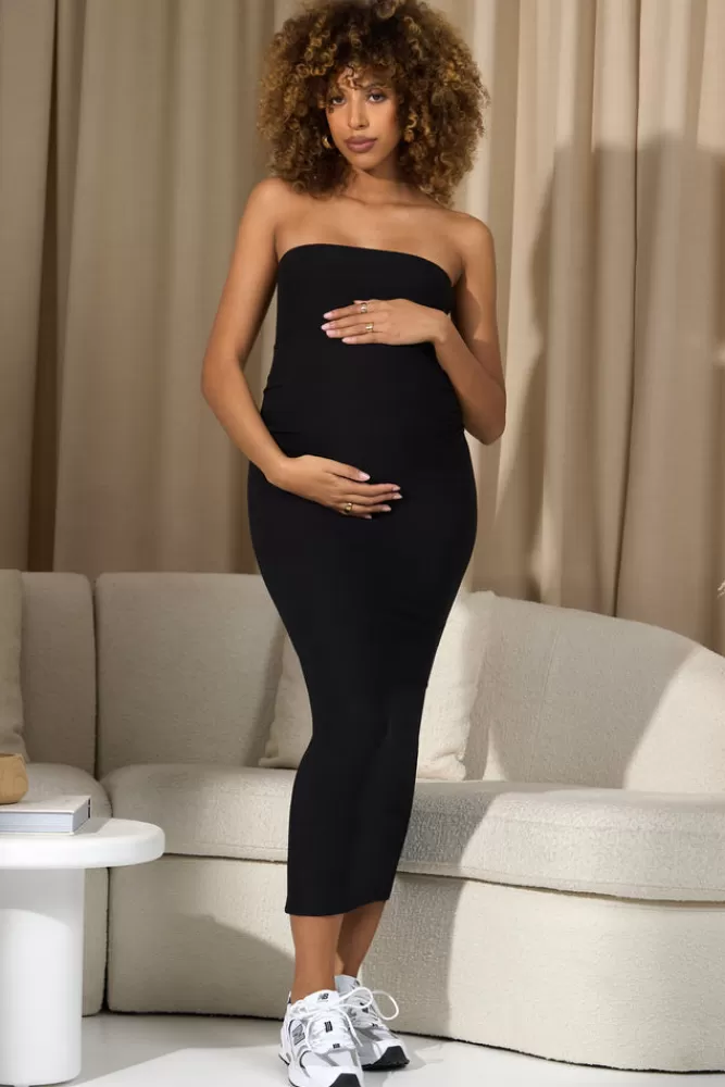 Club L London Bowie | Strapless Maternity Maxi Dress BLACK Outlet