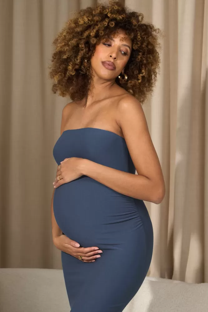 Club L London Bowie | Vintage Blue Strapless Maternity Maxi Dress VINTAGEBLUE Discount