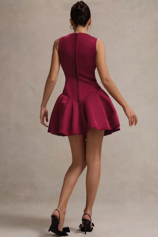 Club L London Bramble | Satin Square-Neck Puffball Mini Dress PORT Online