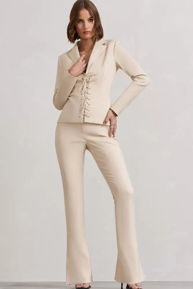 Club L London Brianca | High-Waisted Split Wide-Leg Trousers STONE Best