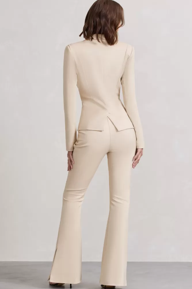 Club L London Brianca | High-Waisted Split Wide-Leg Trousers STONE Best