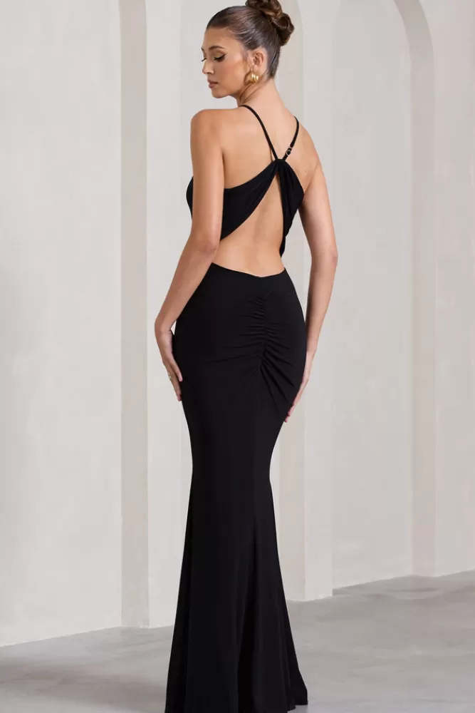 Club L London Brianna | Sleeveless Halter-Neck Open-Back Maxi Dress BLACK Cheap