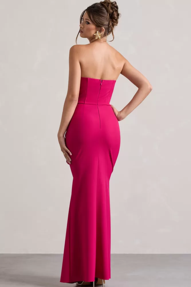 Club L London Brigitte | Hot Pink Strapless Corset Wrap Maxi Dress HOTPINK Outlet