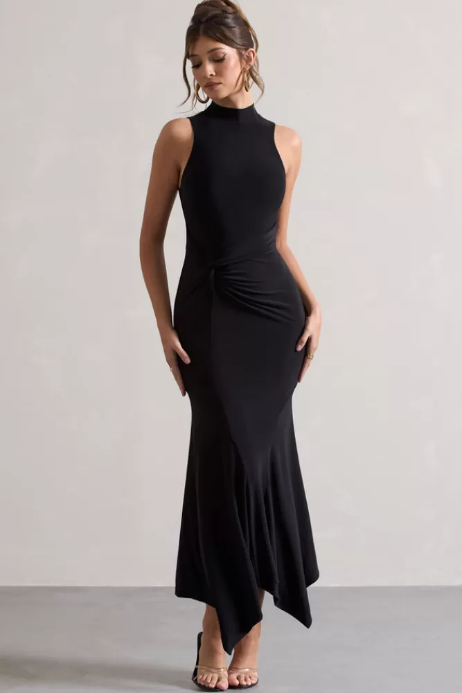 Club L London Brionna | High-Neck Twist Maxi Dress BLACK Outlet