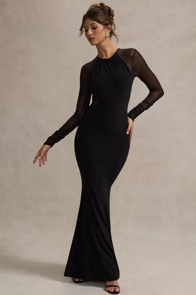 Club L London Brittany | Mesh Insert Maxi Dress BLACK Best Sale