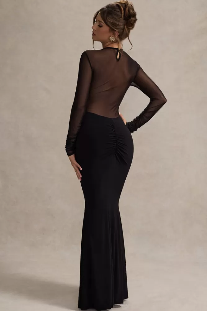 Club L London Brittany | Mesh Insert Maxi Dress BLACK Best Sale