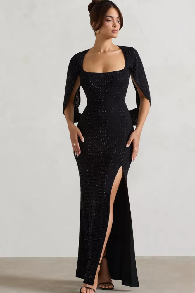 Club L London Broadway | Embellished Fishtail Maxi Dress With Cape Sleeves BLACK Outlet