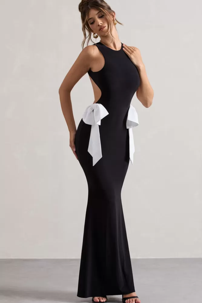 Club L London By Your Side | Black Cut-Out Split Maxi Dress With Bows MONOCHROME Best