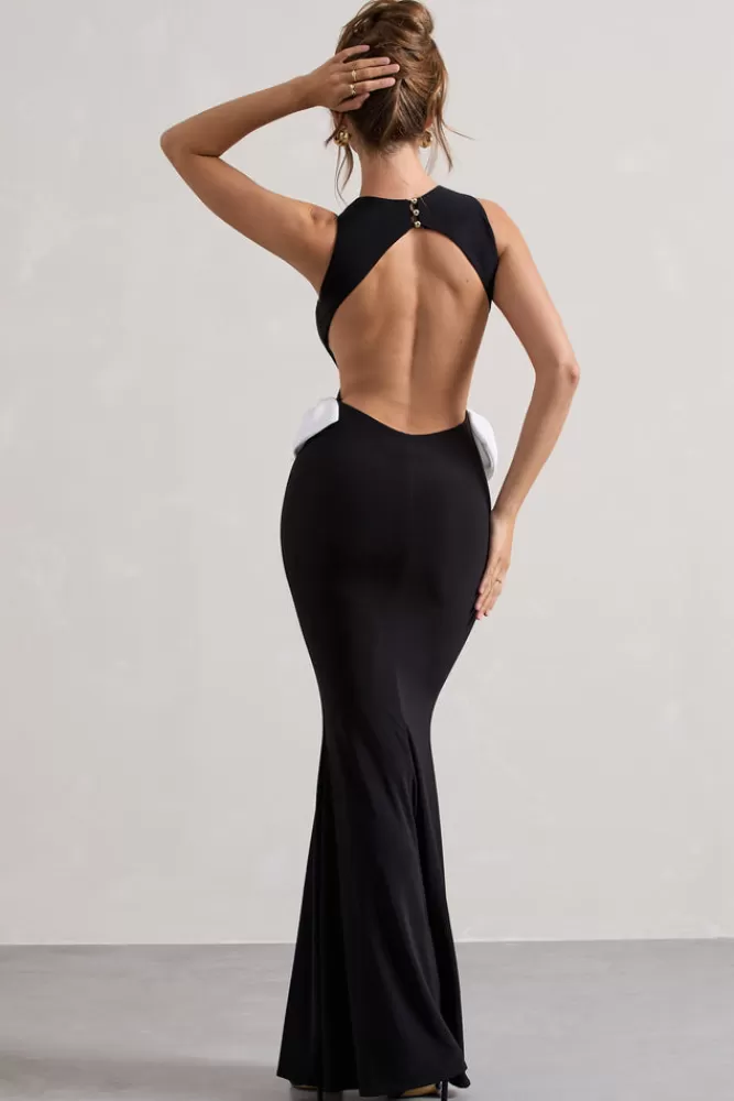 Club L London By Your Side | Black Cut-Out Split Maxi Dress With Bows MONOCHROME Best
