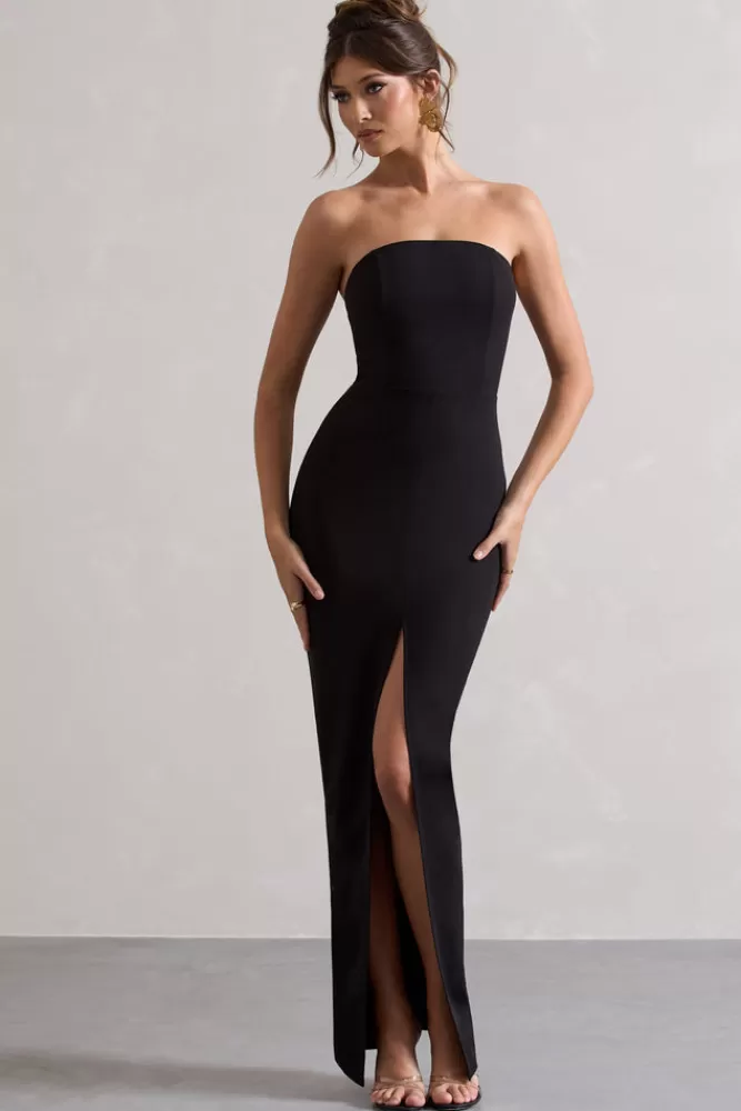 Club L London Cailin | Strapless Split Maxi Dress BLACK Best