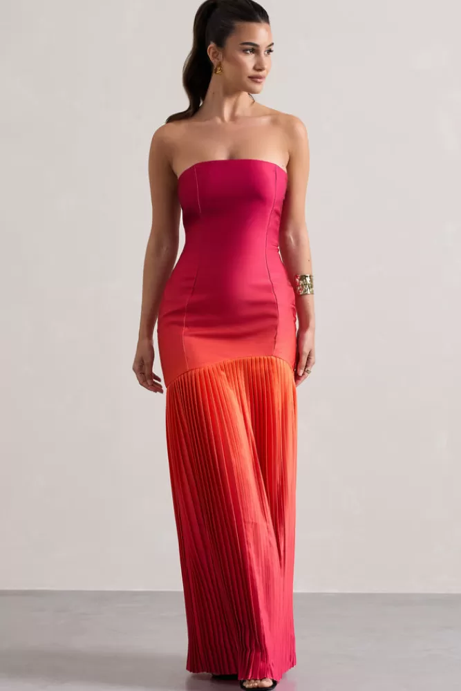 Club L London California | Pink u0026 Orange Ombre Bandeau Plisse Maxi Dress PINKOMBRE Clearance