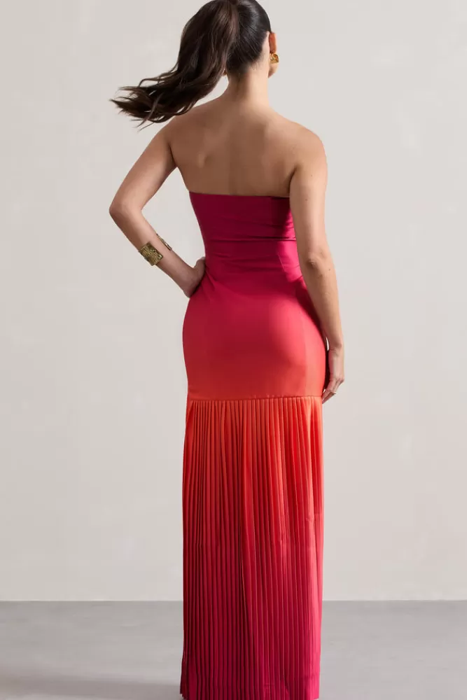 Club L London California | Pink u0026 Orange Ombre Bandeau Plisse Maxi Dress PINKOMBRE Clearance