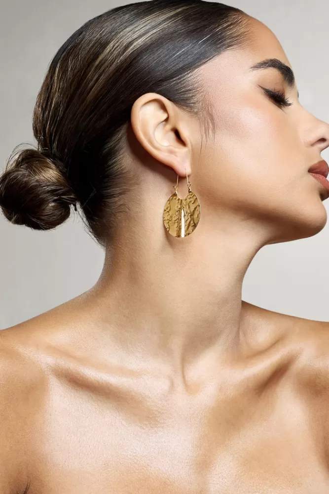 Club L London Calista | Textured Disc Earrings GOLD Hot