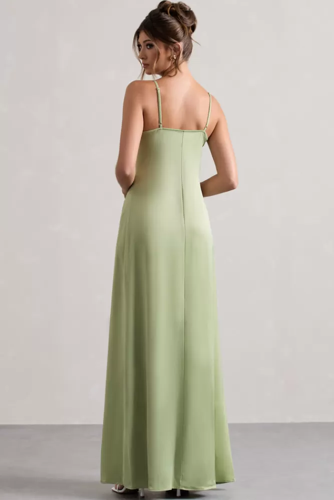 Club L London Calvi | Pale Green Satin Longline Cami Top With Split Front MATCHAGREEN Fashion