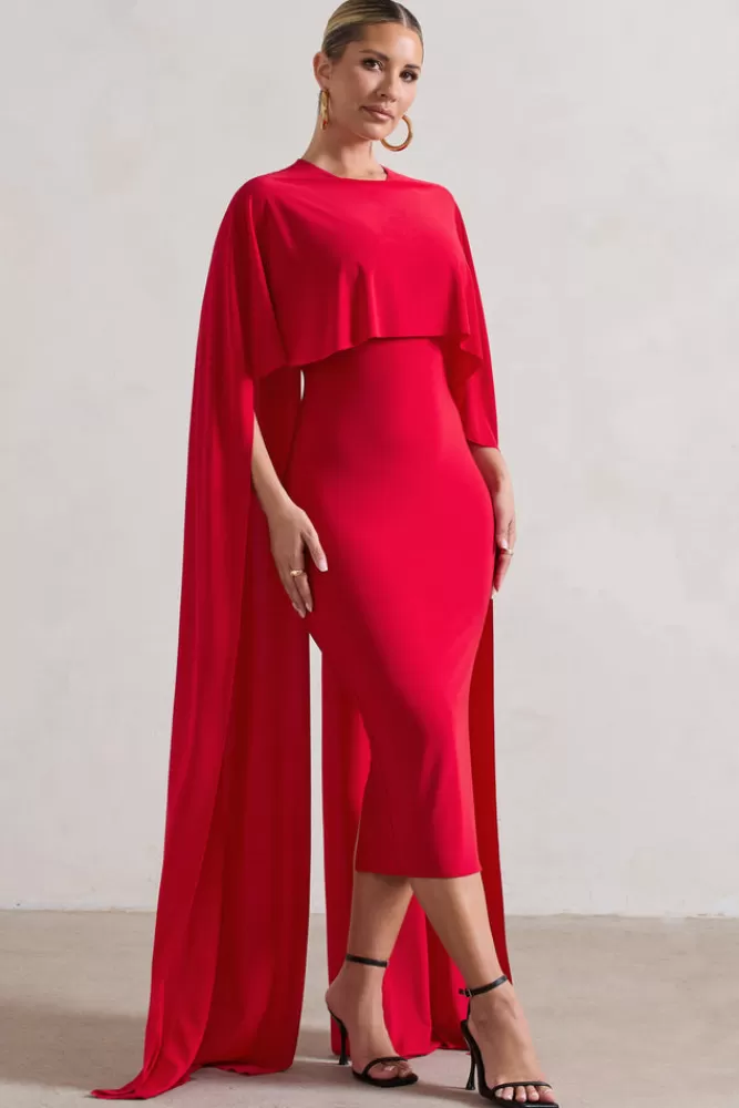 Club L London Camellia | Midi Dress With High-Low Cape RED Shop