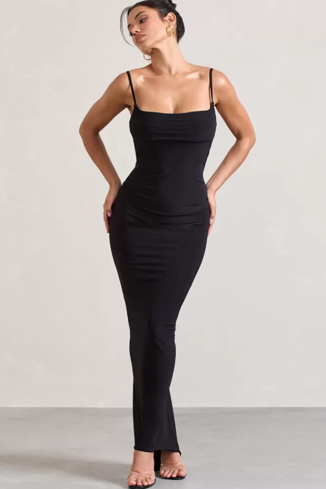 Club L London Camera One | Strappy Laced Bodycon Maxi Dress BLACK Cheap