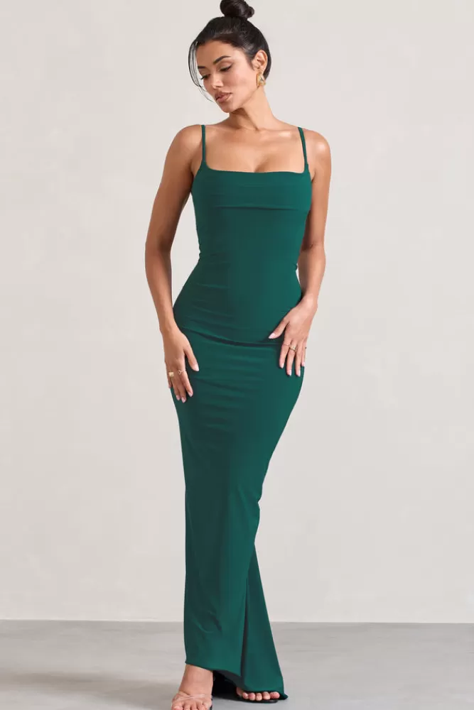 Club L London Camera One | Bottle Green Strappy Laced Bodycon Maxi Dress BOTTLEGREEN Fashion