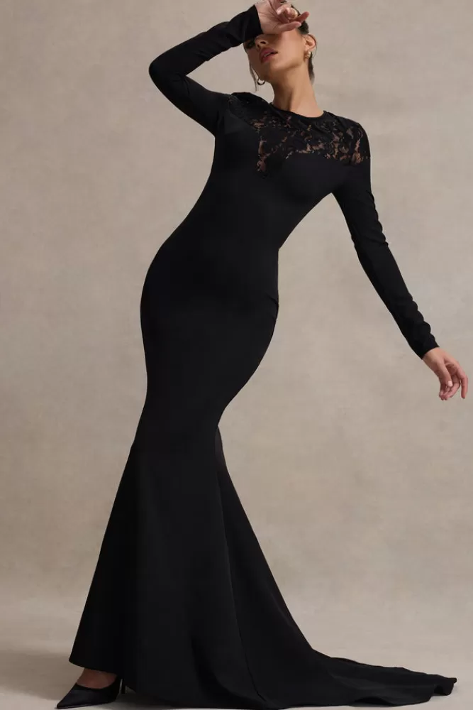 Club L London Campbell | Long-Sleeve Maxi Dress With Lace Detail BLACK Fashion