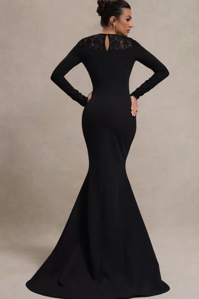 Club L London Campbell | Long-Sleeve Maxi Dress With Lace Detail BLACK Fashion