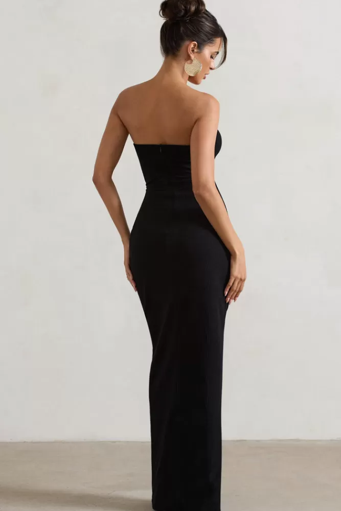 Club L London Cancun | Crinkle Strapless Cut-Out Maxi Dress With Twist BLACK Sale