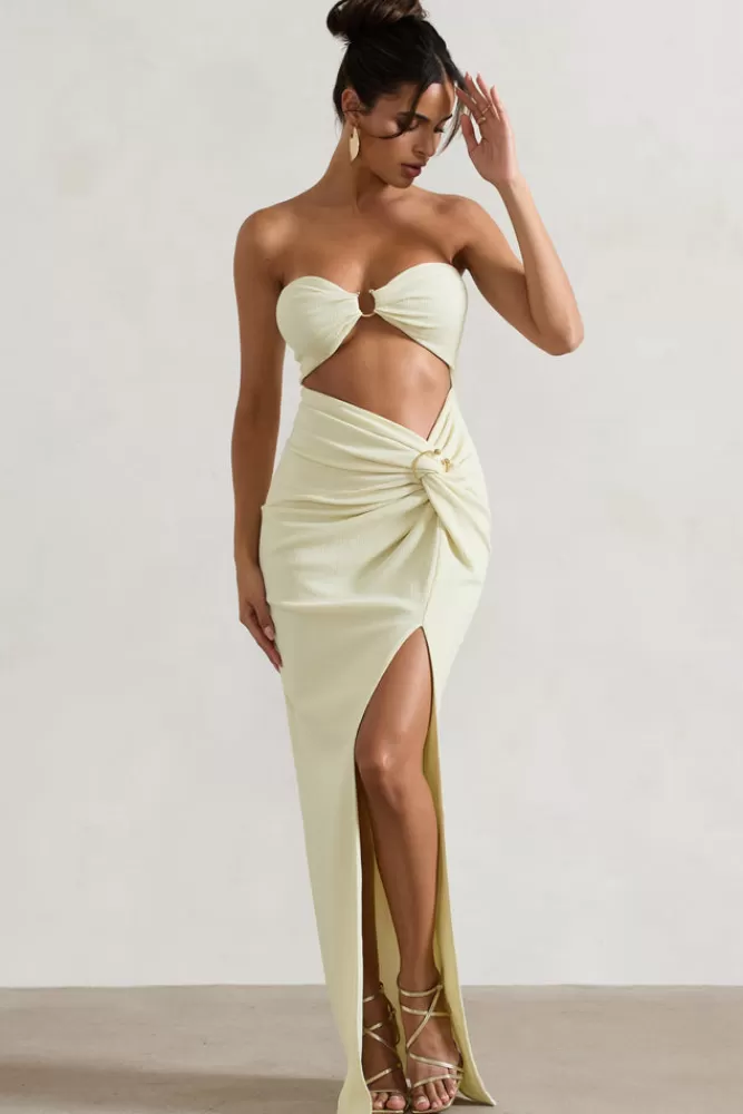 Club L London Cancun | Crinkle Strapless Cut-Out Maxi Dress With Twist ECRU Flash Sale