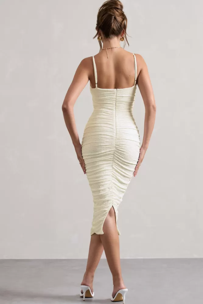 Club L London Cannes | Broderie Knit Strappy Twist Midi Dress WHITE Fashion