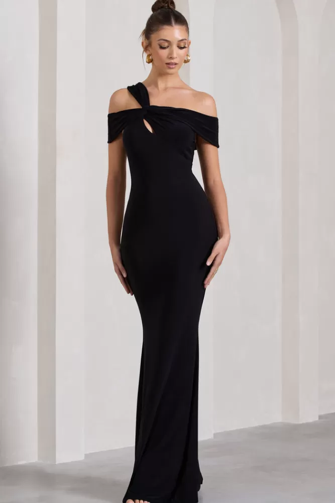 Club L London Captivating | Strappy Asymmetric Cut-Out Maxi Dress BLACK Flash Sale