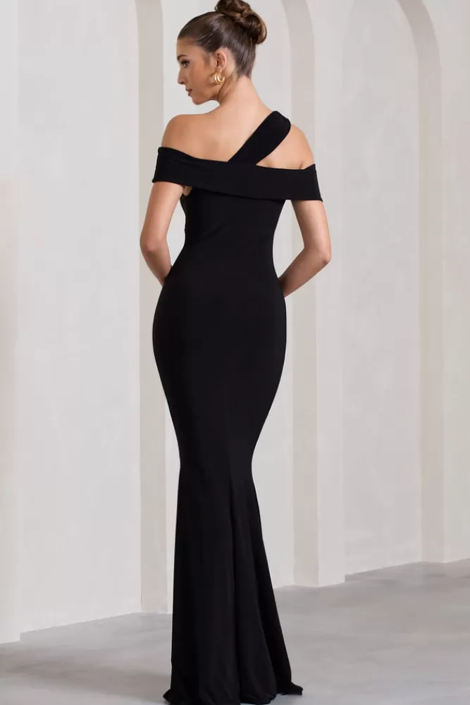 Club L London Captivating | Strappy Asymmetric Cut-Out Maxi Dress BLACK Flash Sale