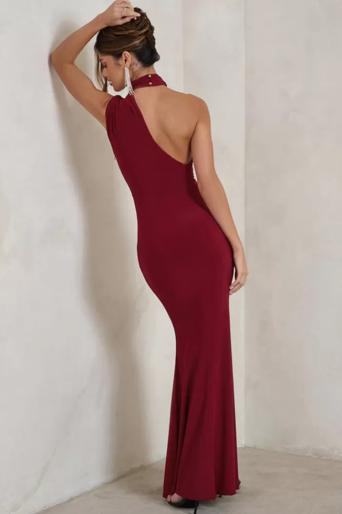 Club L London Capucine | Red One Shoulder Draped Maxi Dress BERRY Outlet