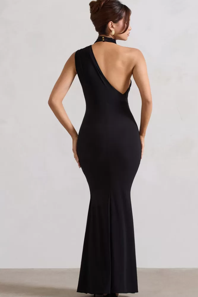 Club L London Capucine | One Shoulder Draped Maxi Dress BLACK Outlet