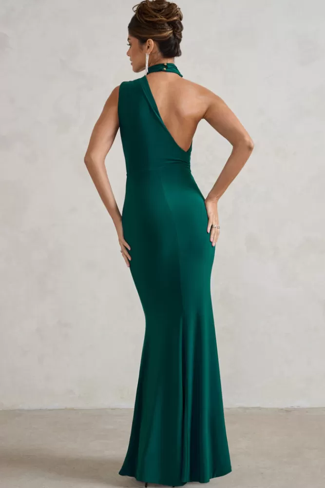 Club L London Capucine | Bottle Green One Shoulder Draped Maxi Dress BOTTLEGREEN Hot