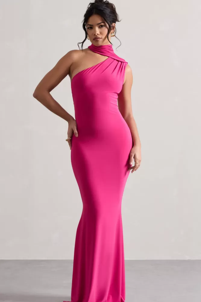 Club L London Capucine | Pink One Shoulder Draped Maxi Dress BOUDOIRRED Outlet