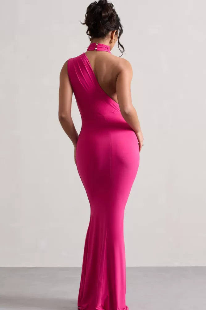 Club L London Capucine | Pink One Shoulder Draped Maxi Dress BOUDOIRRED Outlet