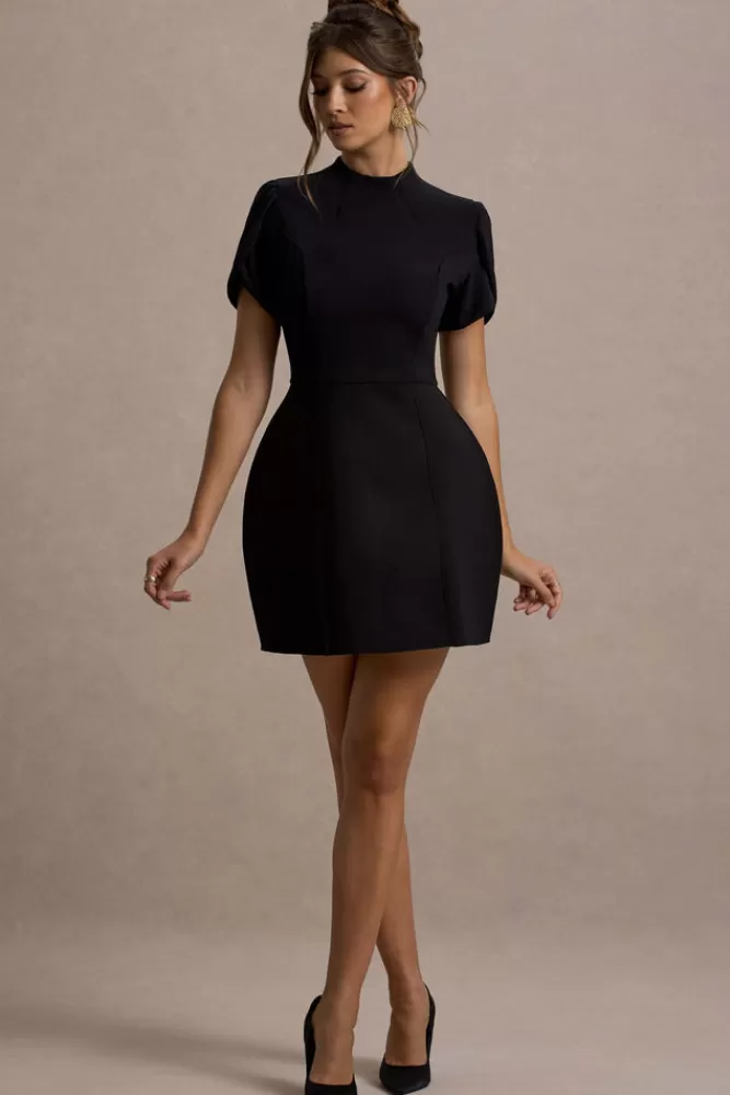 Club L London Carabella | High-Neck Short-Sleeve Mini Dress BLACK Hot