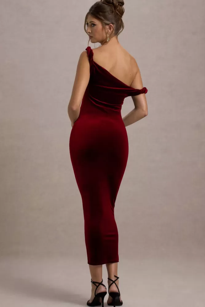 Club L London Carella | Velvet Twisted Asymmetric Midi Dress berry Store