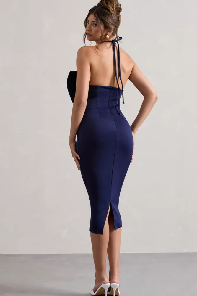 Club L London Carly | Halter-Neck Midi Dress With Bow NAVY Cheap